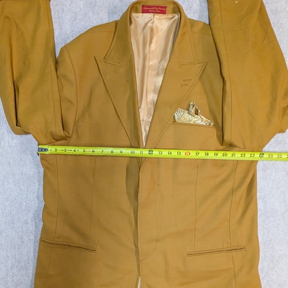 Vintage Wool Golden Mustard Blazer Silk Pocket Square By Rod Lavi. 70s 48L - Picture 5 of 13